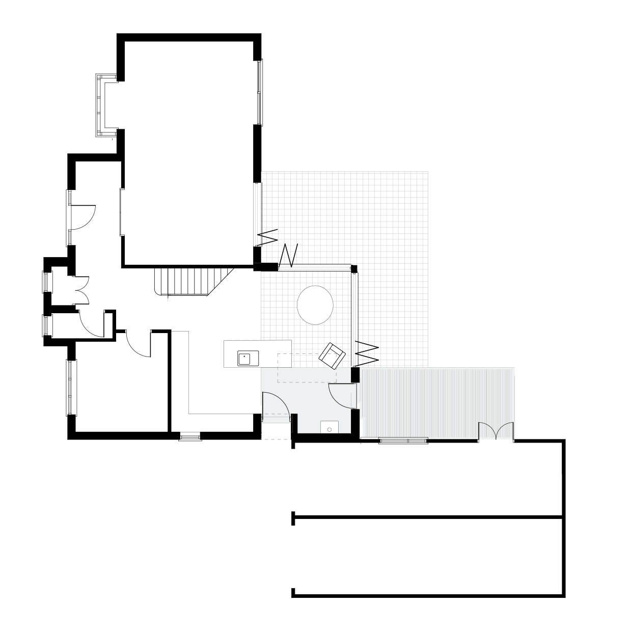 Drawn ground floor plan of the extension.